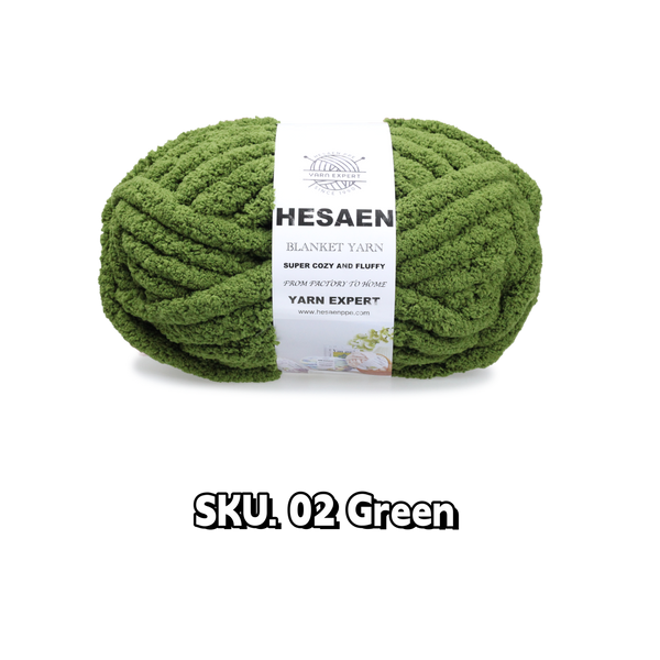 HESAEN CHUNKY BLANKET YARN SUPER THICK COZY AND SOFT (250G/25M), 02 GREEN