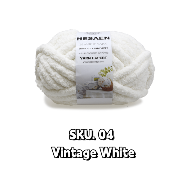 HESAEN CHUNKY BLANKET YARN SUPER THICK COZY AND SOFT (250G/25M), 04 VINTAGE WHITE