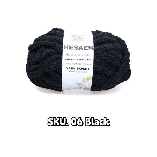 HESAEN CHUNKY BLANKET YARN SUPER THICK COZY AND SOFT (250G/25M), 06 BLACK