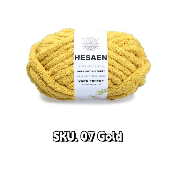 HESAEN CHUNKY BLANKET YARN SUPER THICK COZY AND SOFT (250G/25M), 07 GOLD