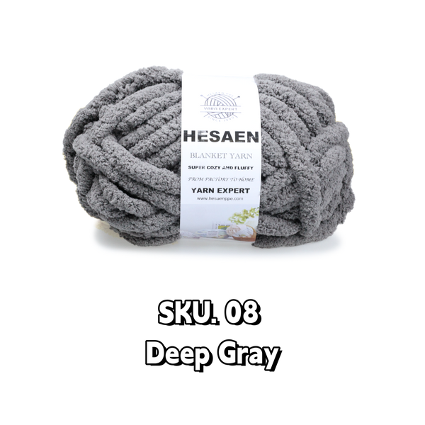 HESAEN CHUNKY BLANKET YARN SUPER THICK COZY AND SOFT (250G/25M), 08 DEEP GRAY