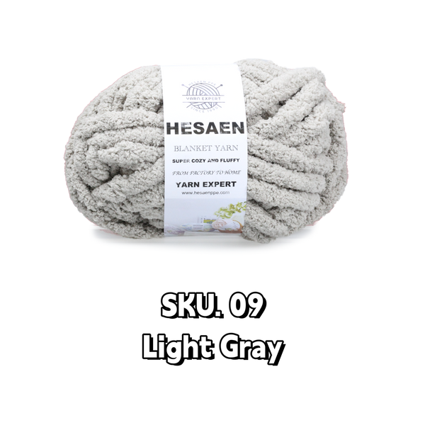 HESAEN CHUNKY BLANKET YARN SUPER THICK COZY AND SOFT (250G/25M), 09 LIGHT GRAY