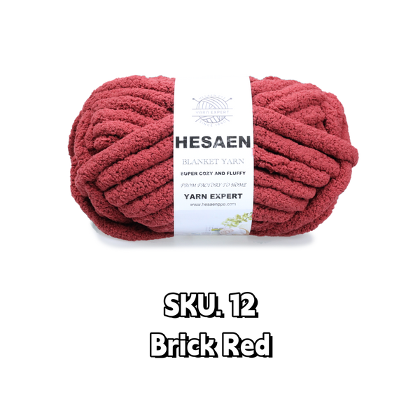 HESAEN CHUNKY BLANKET YARN SUPER THICK COZY AND SOFT (250G/25M), 12 BRICK RED