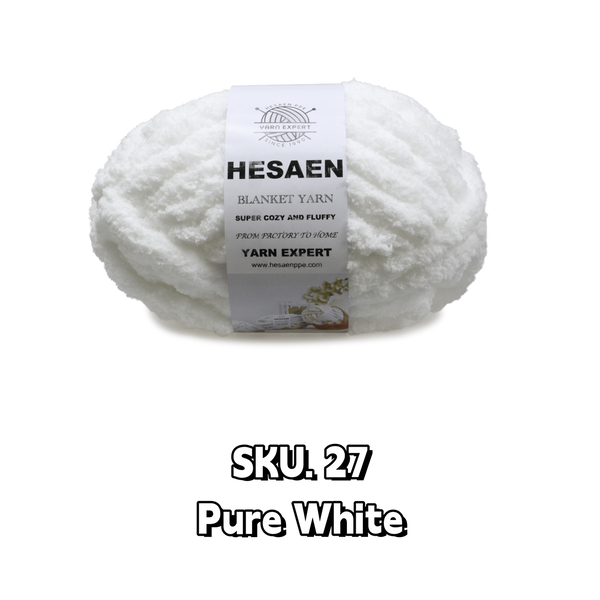 HESAEN CHUNKY BLANKET YARN SUPER THICK COZY AND SOFT (250G/25M), 27 PURE WHITE